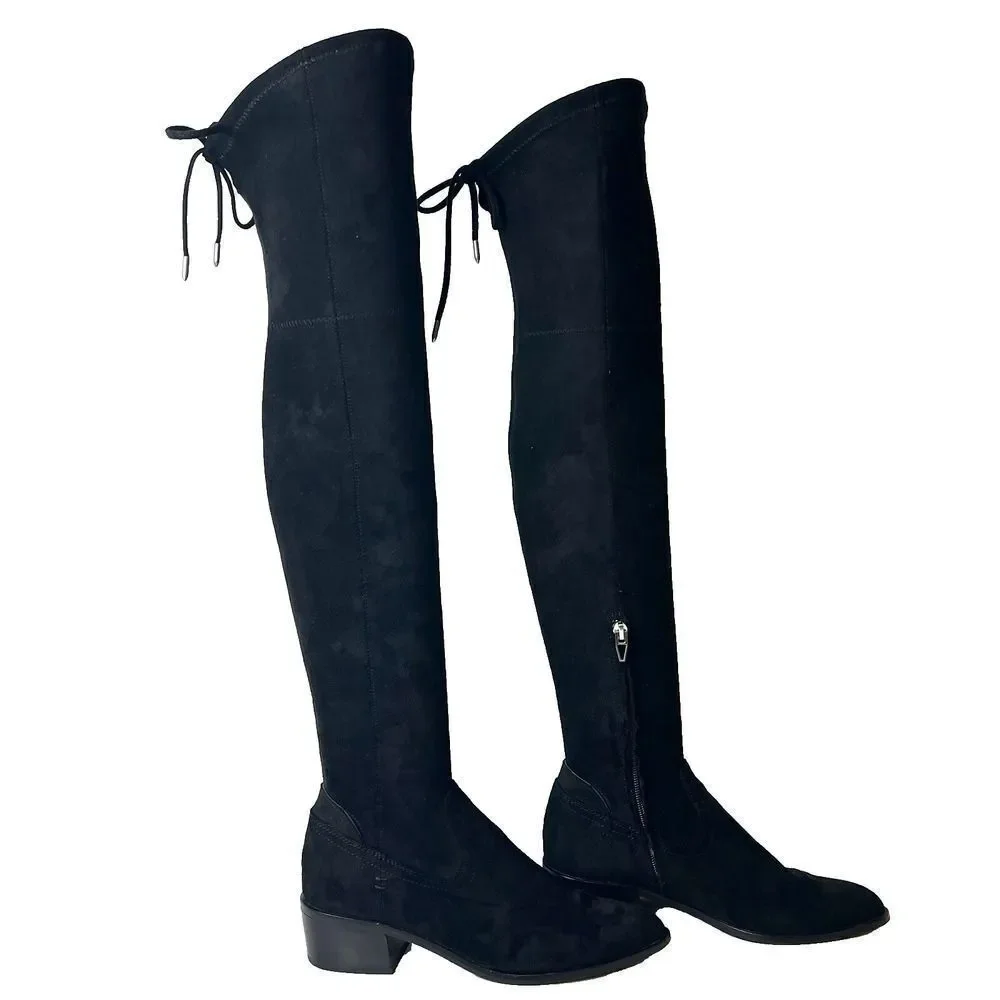 Dolce Vita Women's 6 Black Faux Suede Over The Knee Casual Boots Zip Up Low Heel